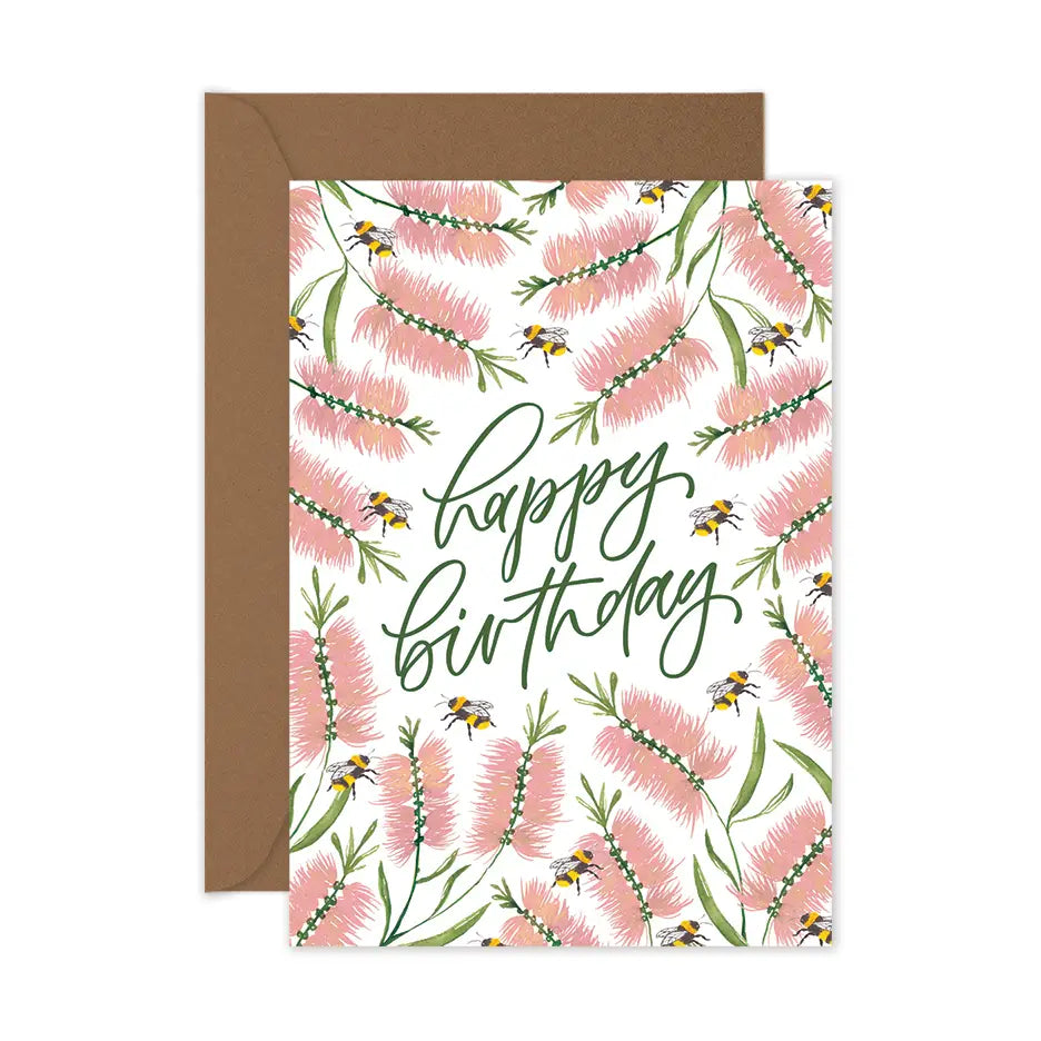 Card Happy Birthday Pink Bottlebrush