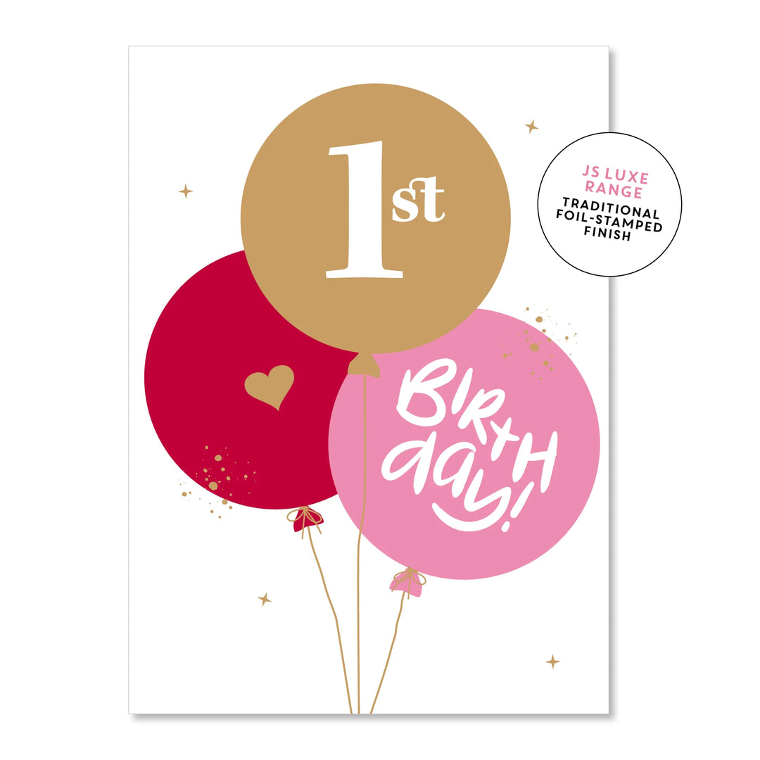 Card First Birthday Balloons Pink