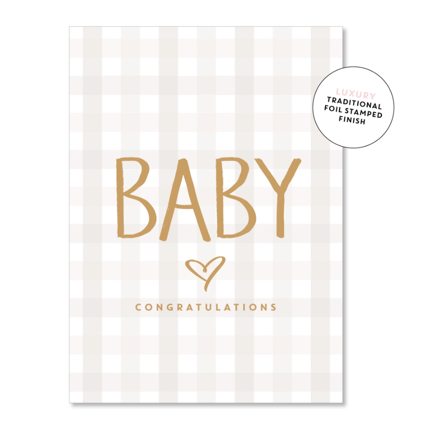 Card Baby Gingham Neutral