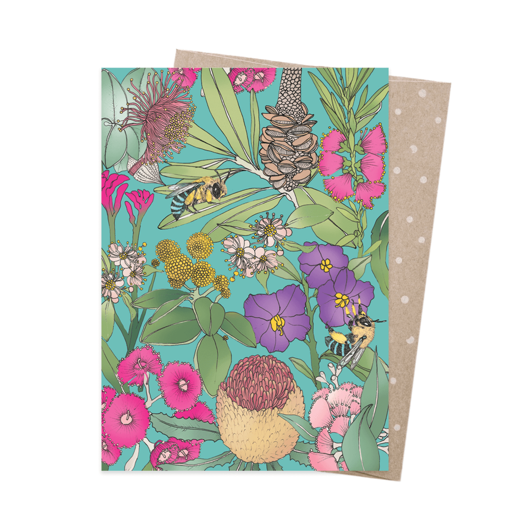 Card Blue Banded Bees & Wildflowers