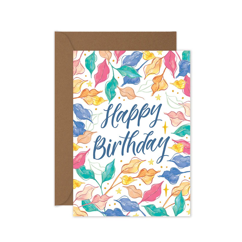 Card Happy Birthday Rainbow Leaves