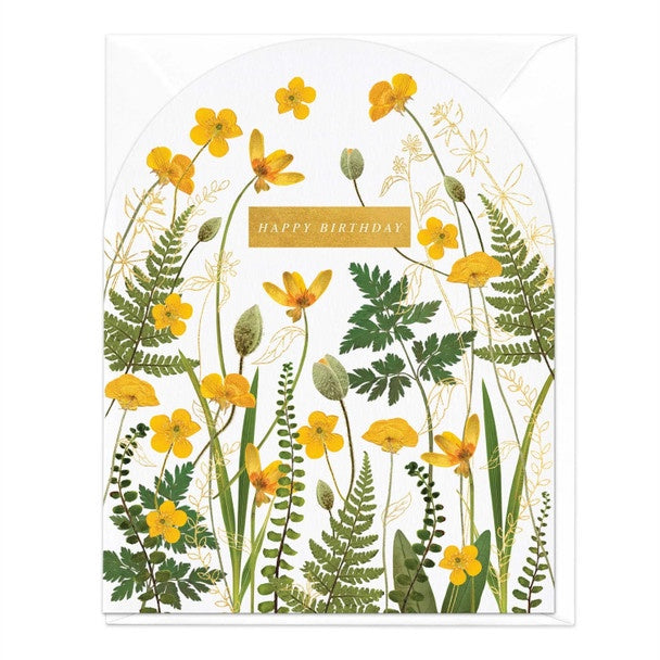 Card Arched Pressed Buttercups Birthday