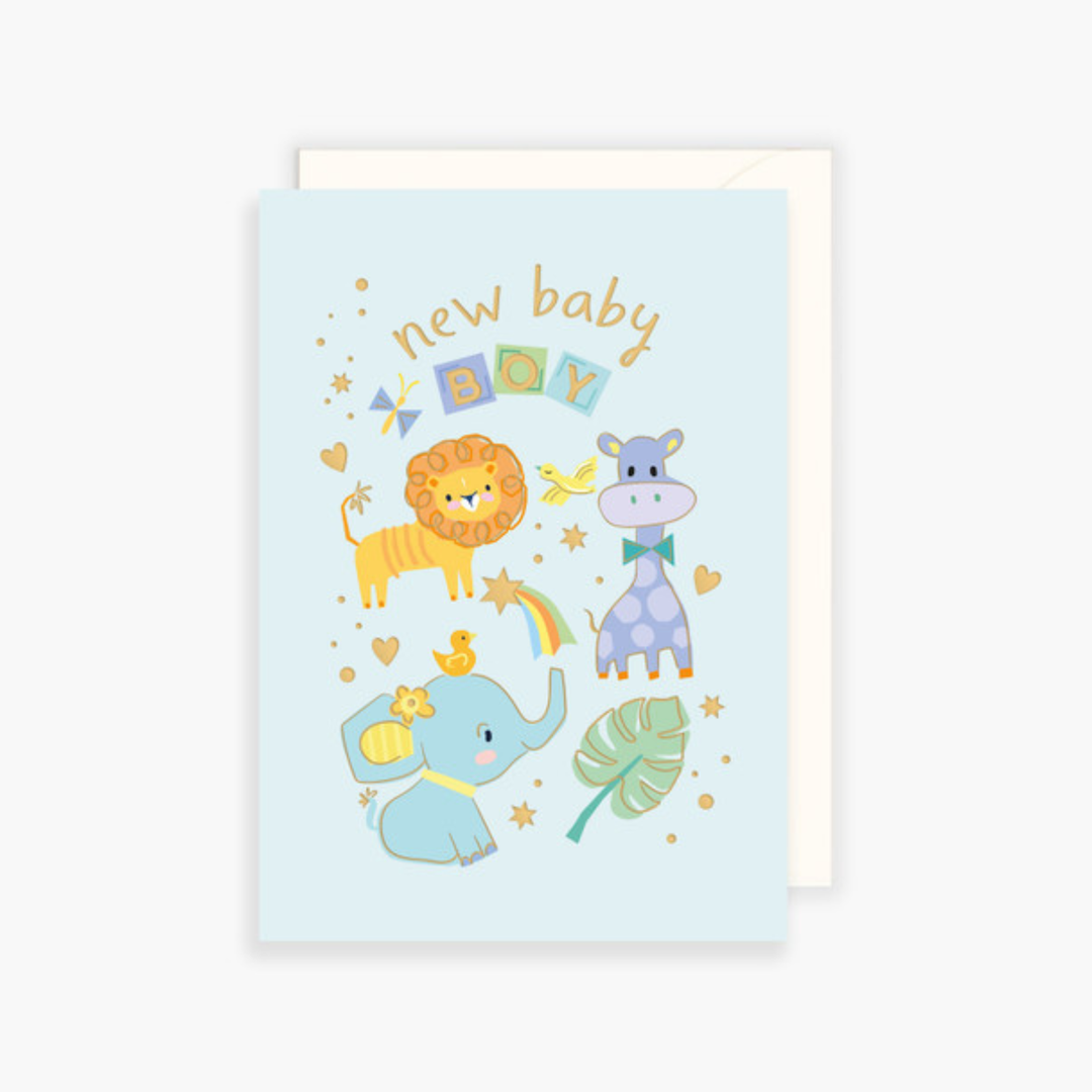 Card New Baby Boy Animals