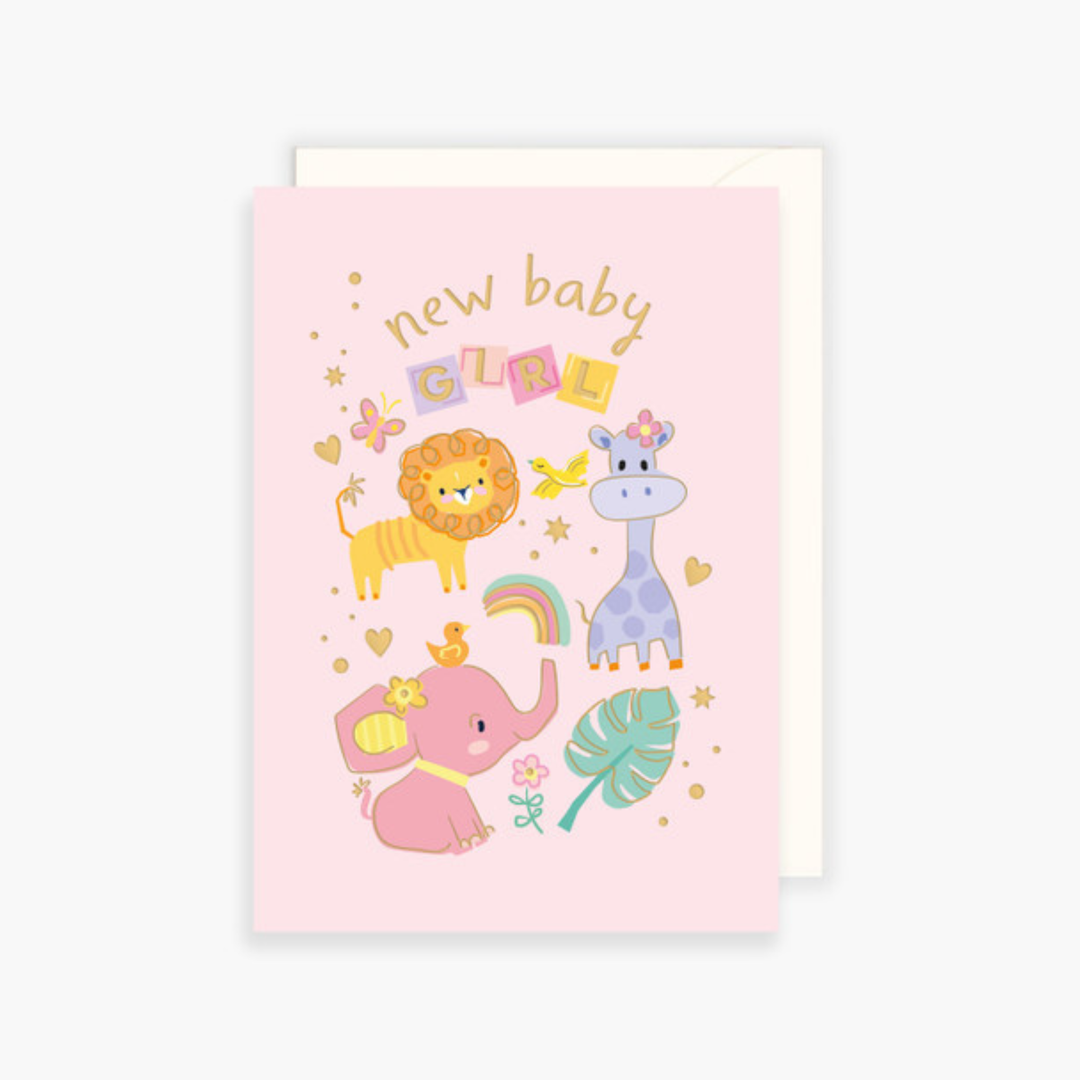 Card New Baby Girl Animals