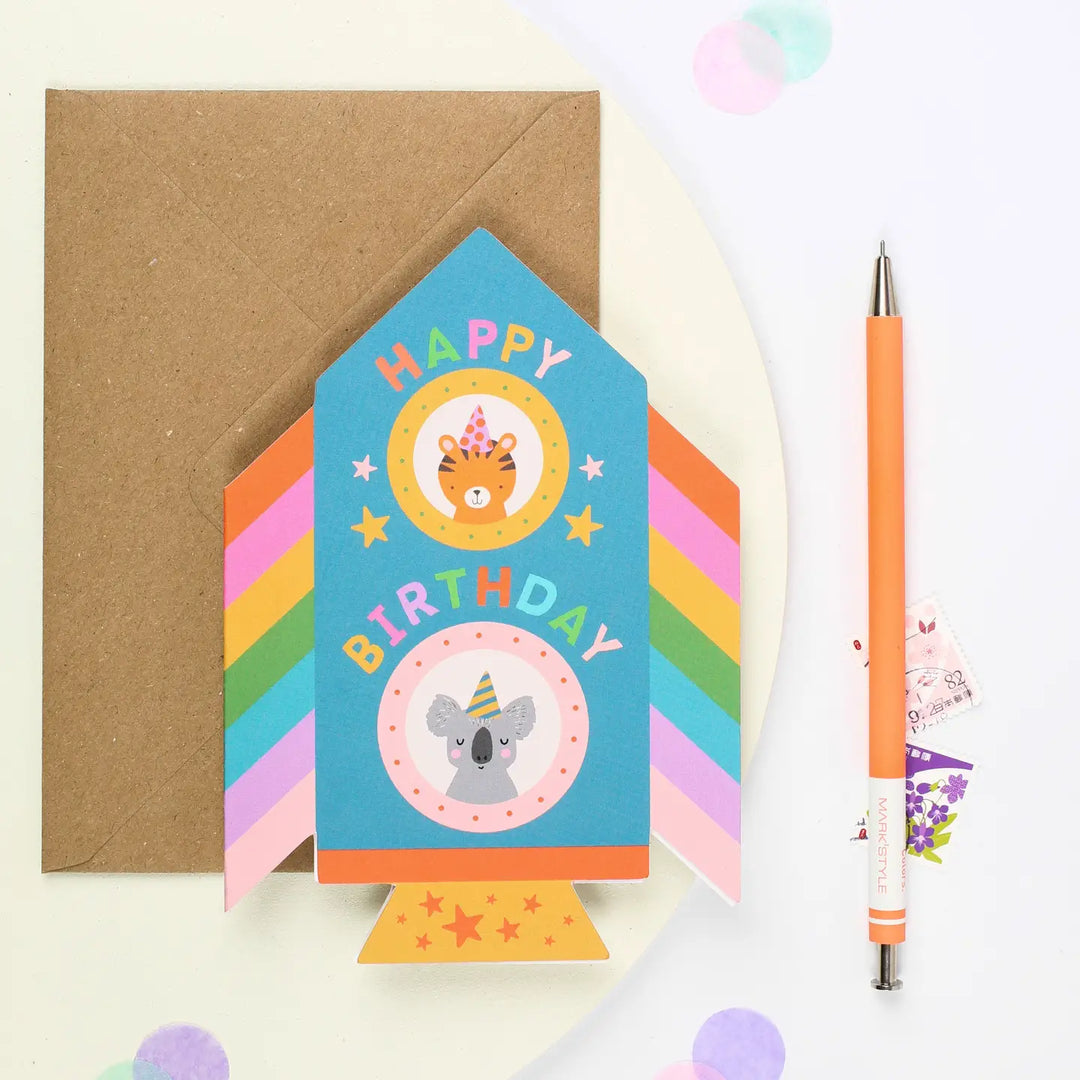 Card Rainbow Rocket Birthday