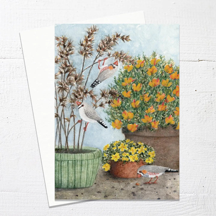 Card Zebra Finches Garden Visit