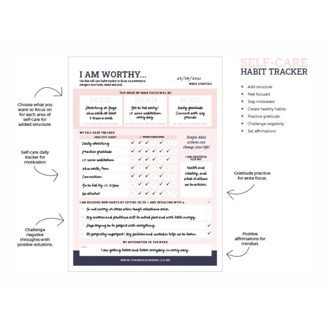 Self-Care Habit Tracker Notepad