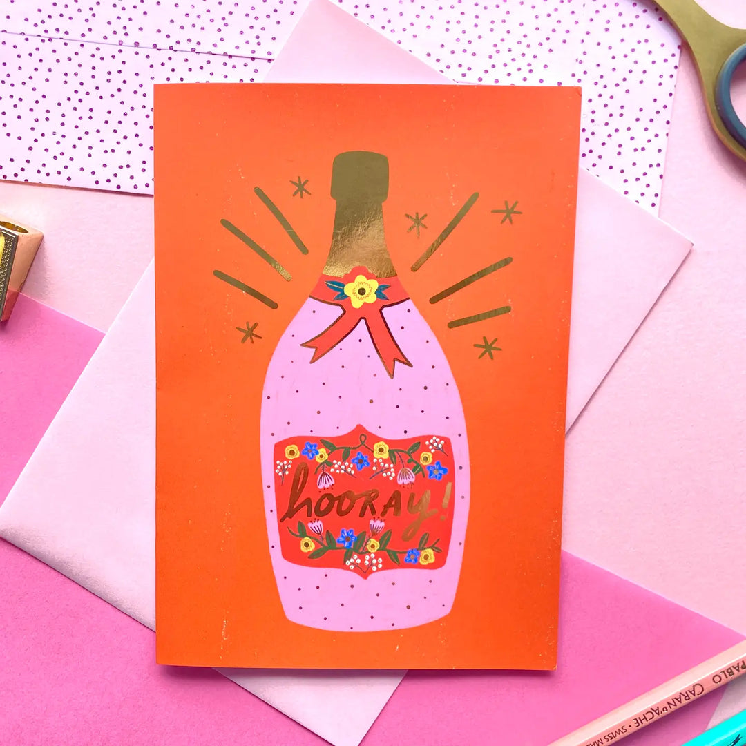 Card Hooray Champagne Gold Foil