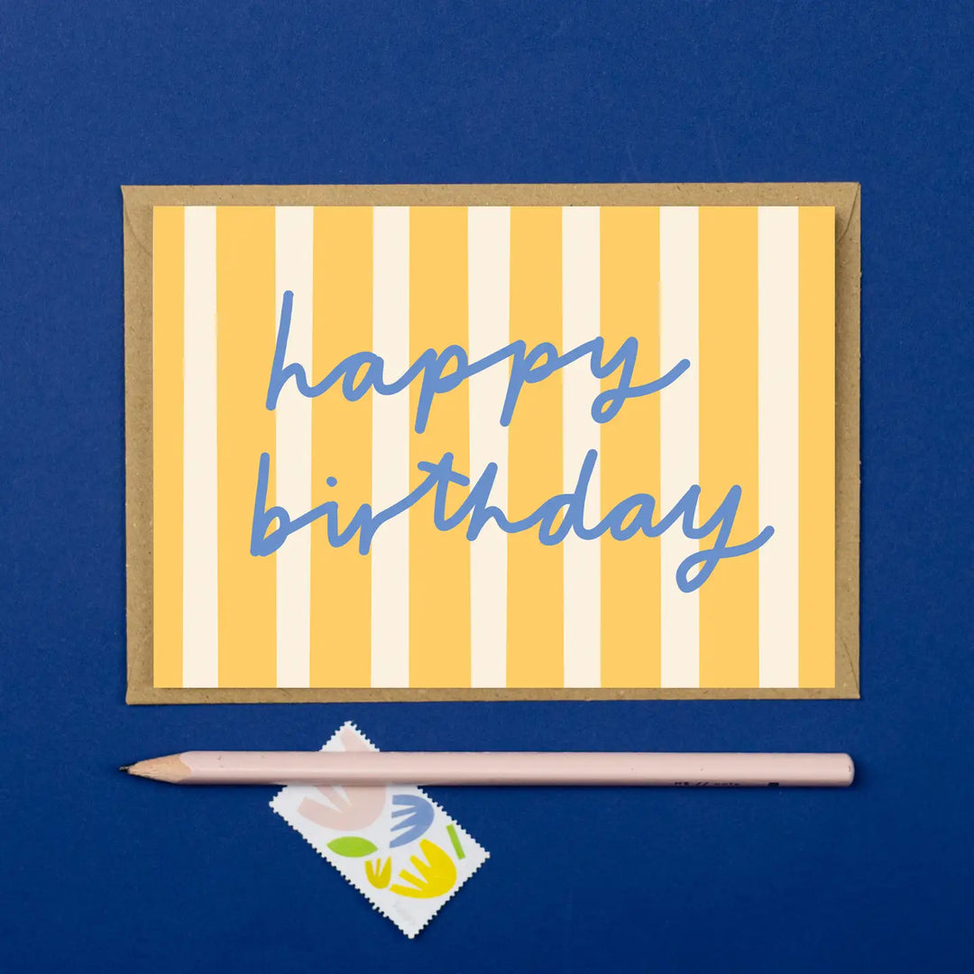 Card Happy Birthday Striped Yellow