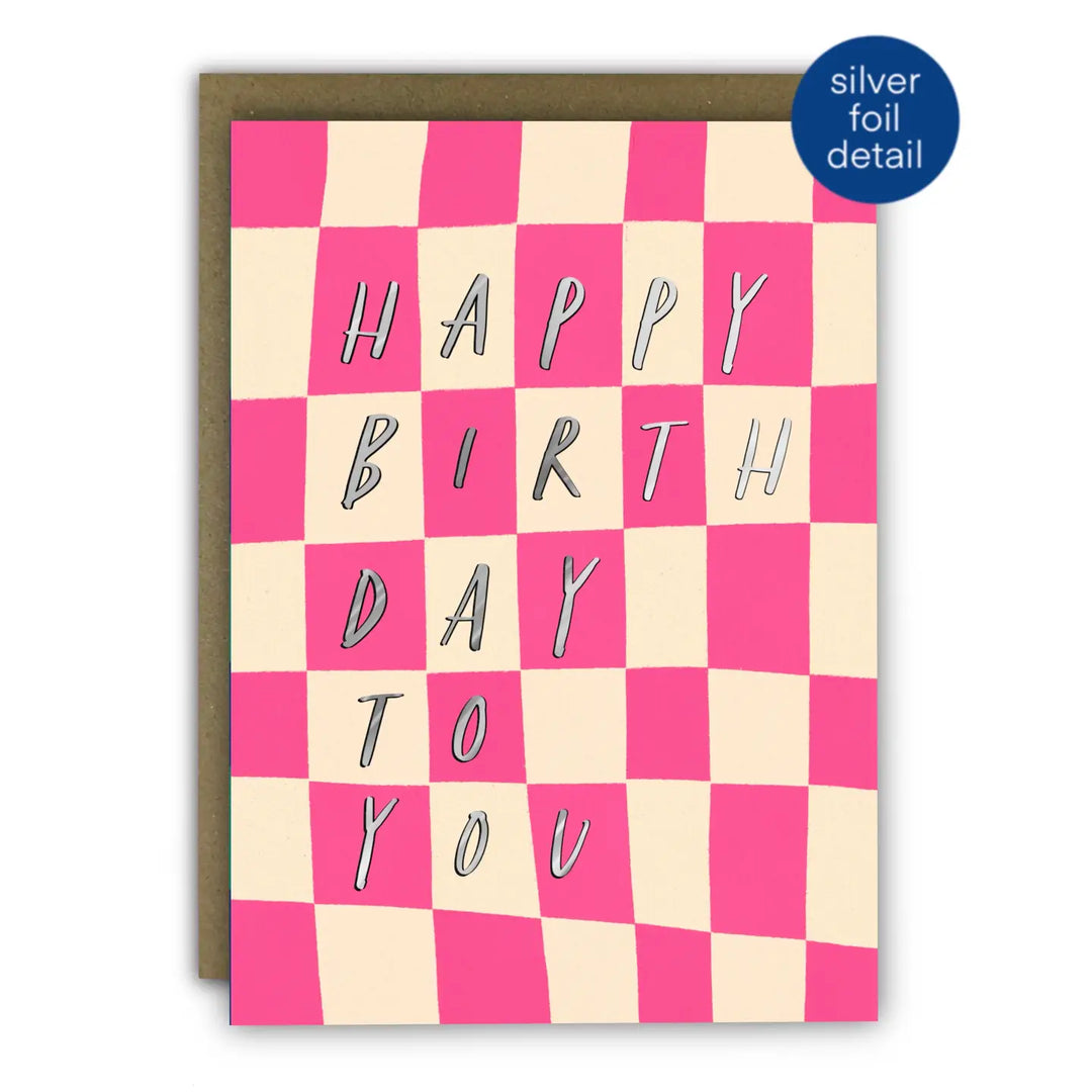 Card Birthday Pink Check