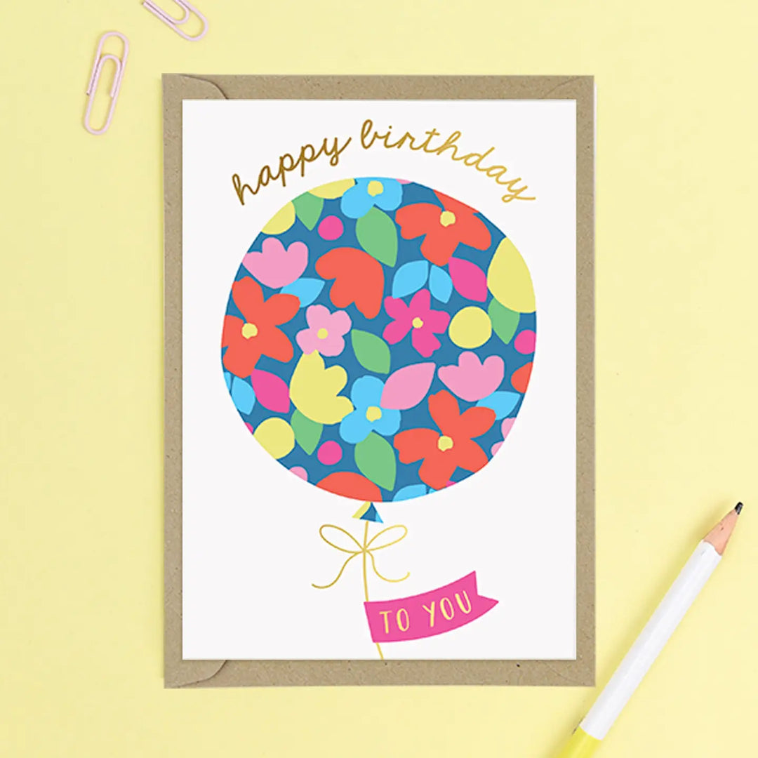 Card Luxury Floral Balloon Birthday