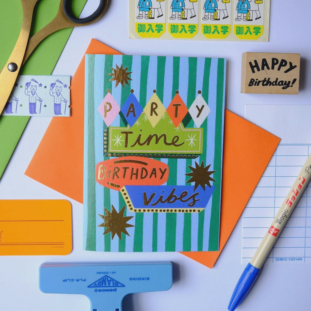 Card Retro Party Time, Birthday Vibes