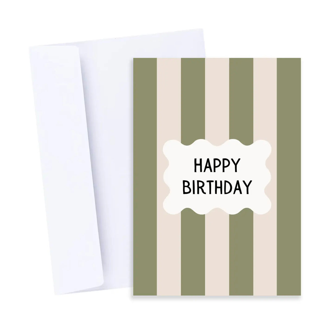 Card Funky Happy Birthday Stripy Green