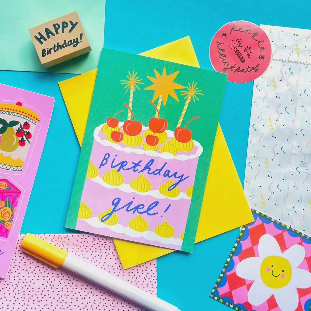 Card Birthday Girl Cake