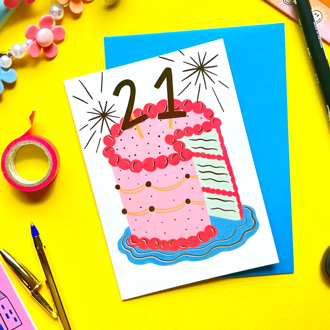 Card 21st Birthday Cake