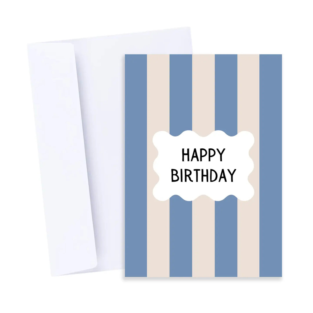 Card Funky Happy Birthday Stripy Blue