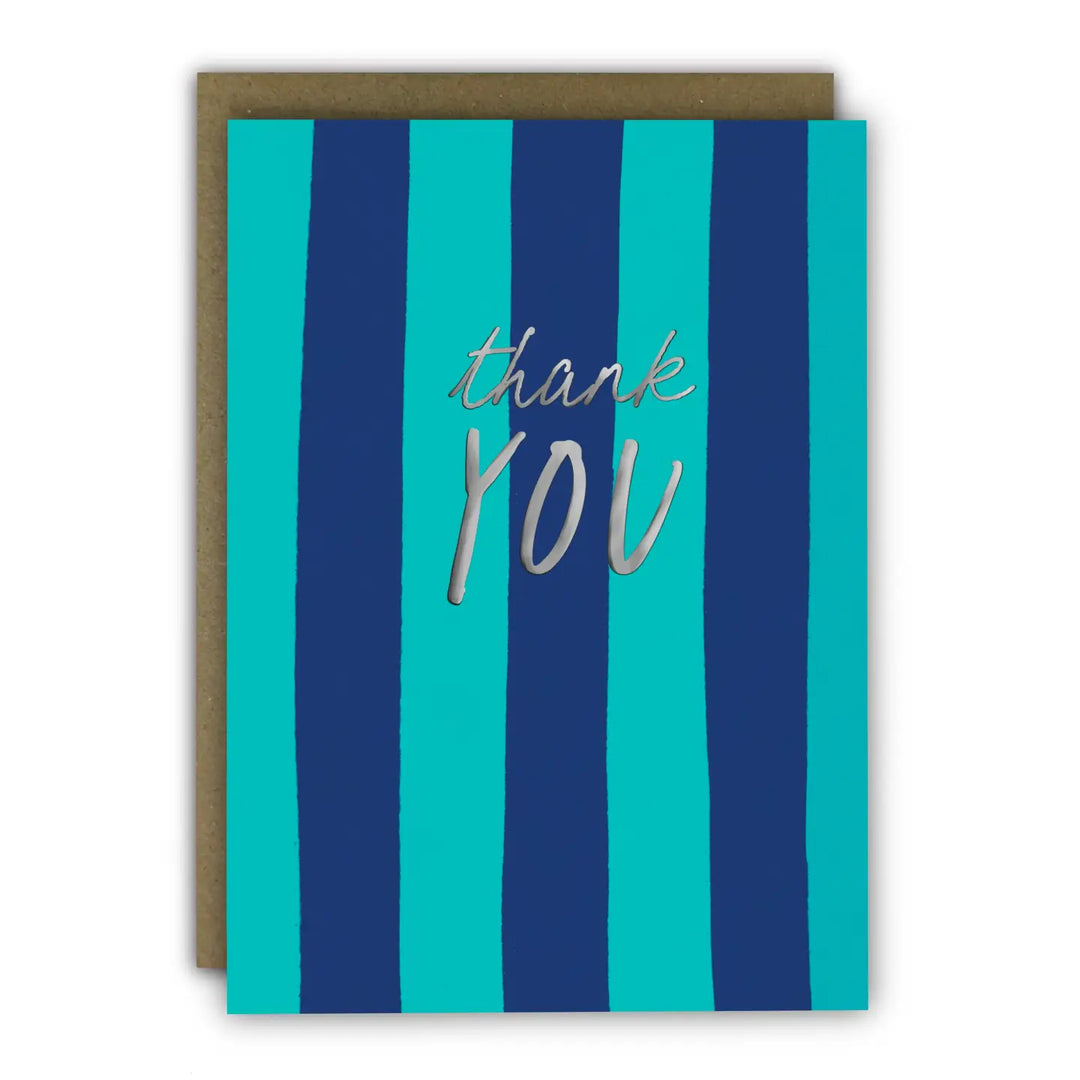 Card Thank You Blue & Teal Stripe