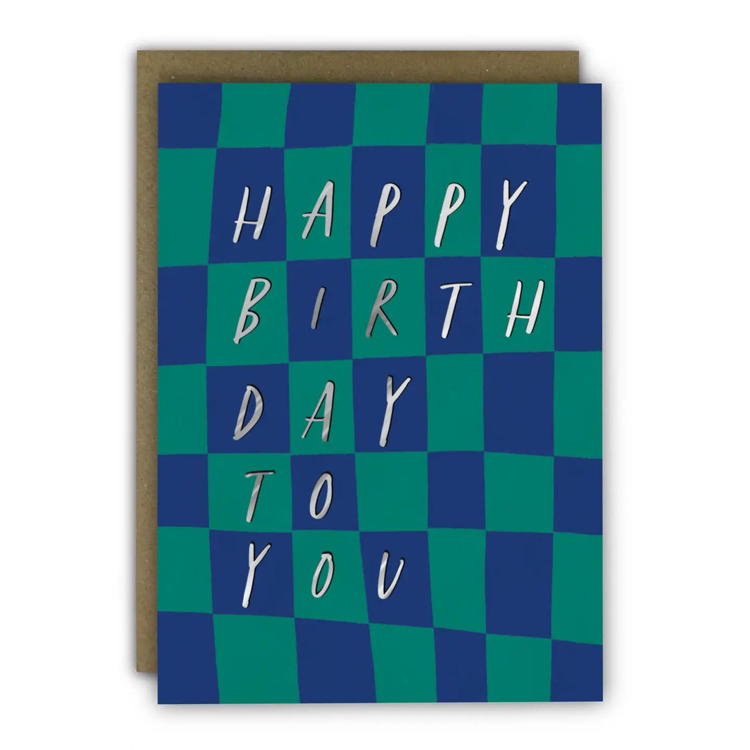 Card Birthday Blue & Green Check