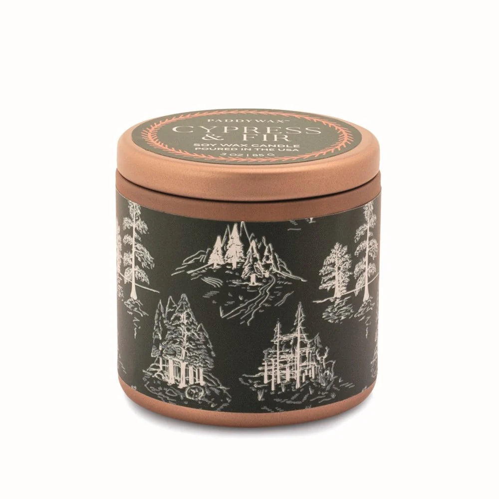 Holiday Cypress Fir Copper Tin Candle