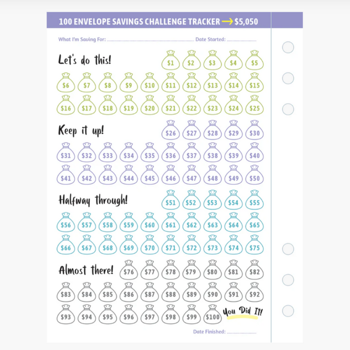My 100 Envelope Savings Challenge Binder