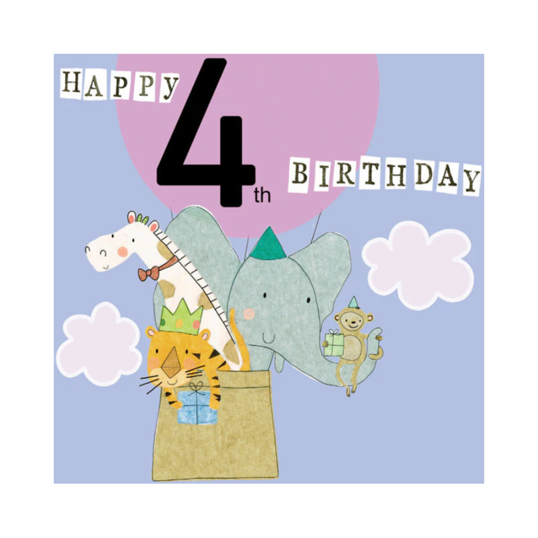 Card Up in a Balloon Happy 4th Birthday