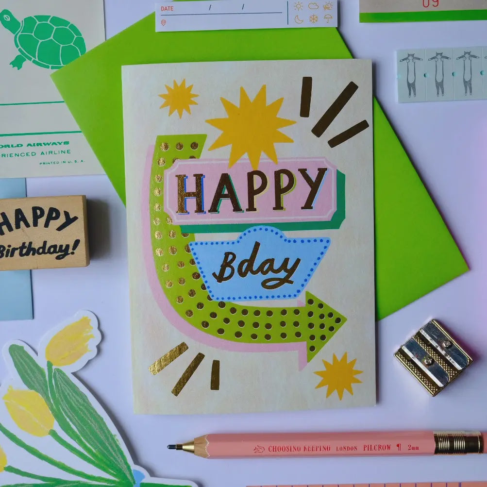 Card Retro Happy Bday Sign