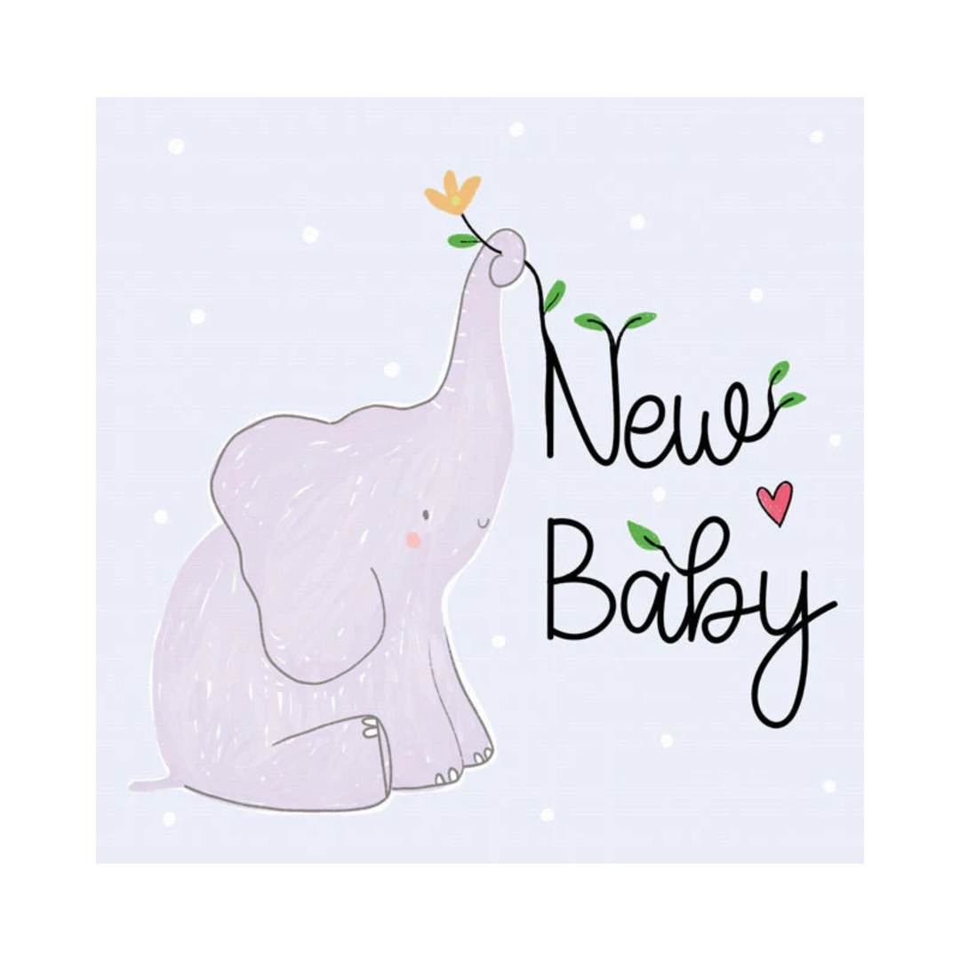 Card New Baby Blue Baby Elephant