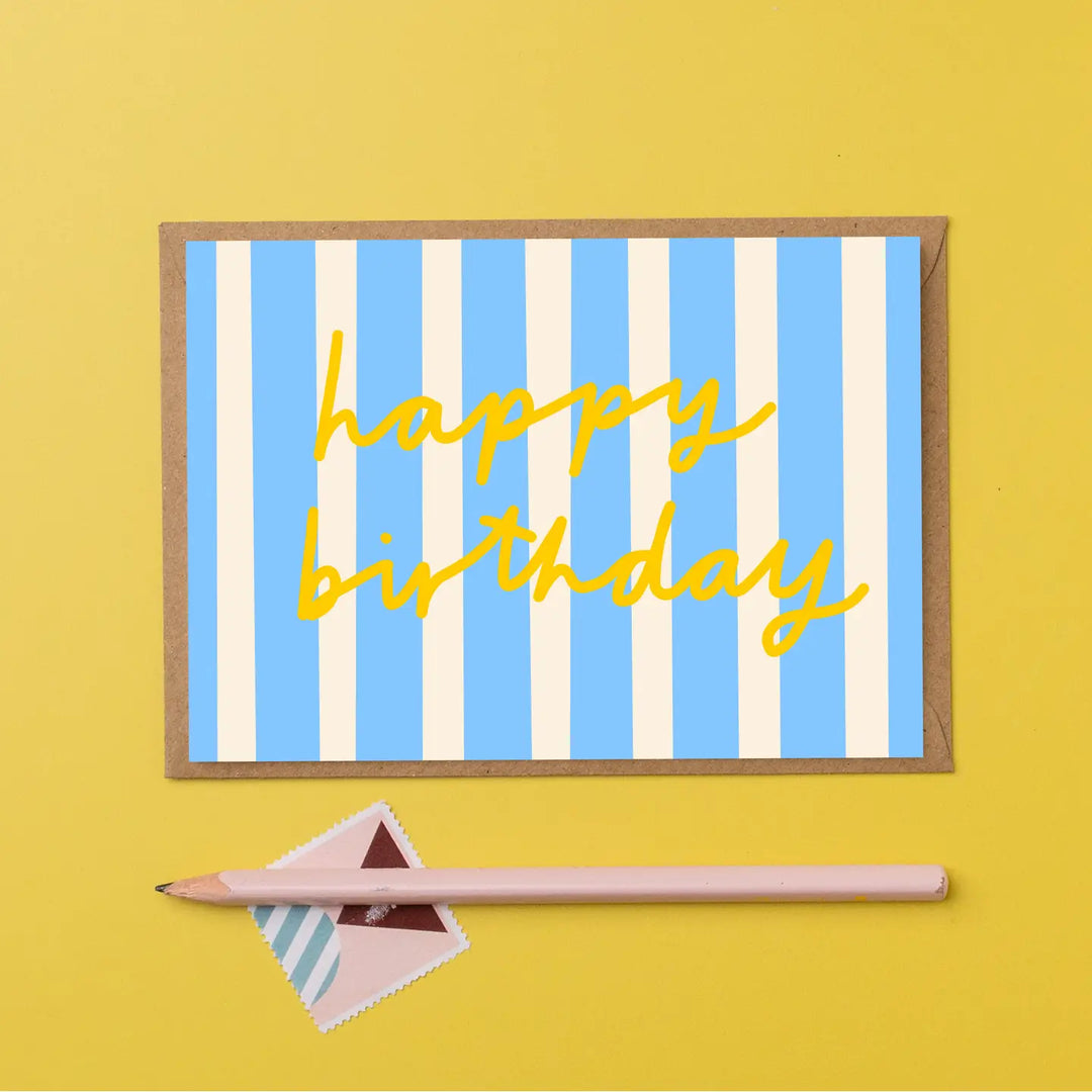 Card Happy Birthday Blue Striped