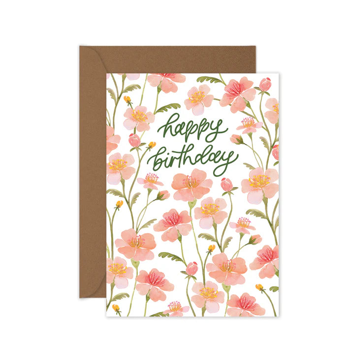 Card Happy Birthday Pink Florals