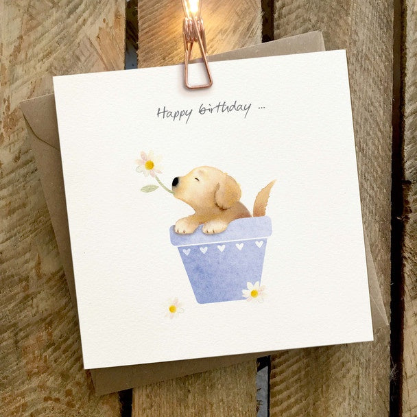 Card HB Lab Pup in Plant Pot