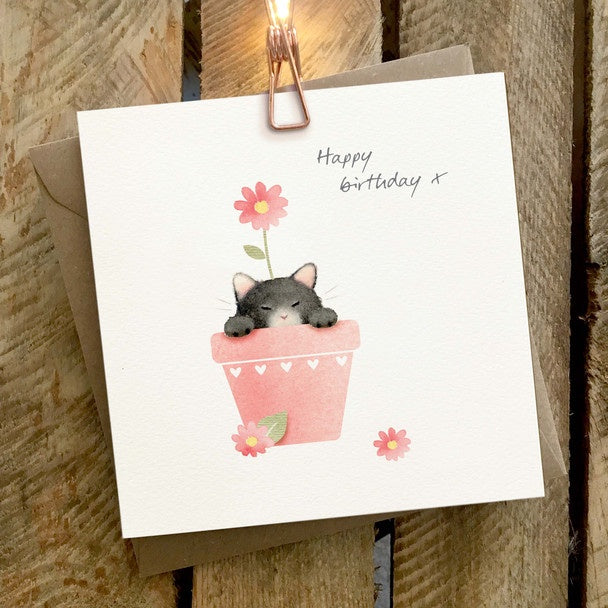 Card HB Black Cat in Plant Pot