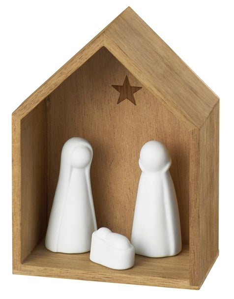 Nativity Set Porcelain & Acacia Wood