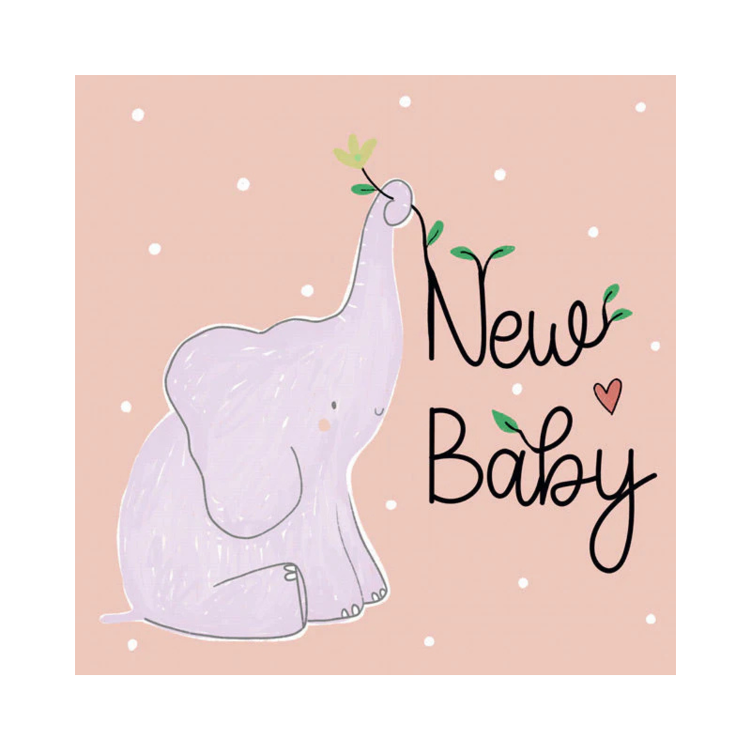 Card New Baby Pink Baby Elephant